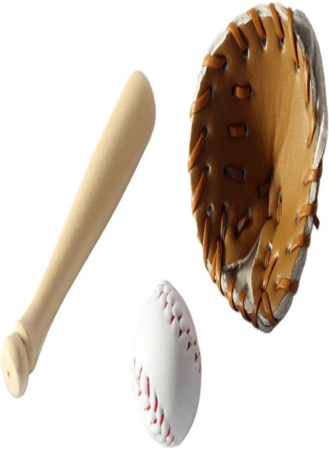 Qintreesify 3Pcs/Set Khaki Dollhouse Baseball, 1/12 Scale Miniature Accessories, Wood Miniature Baseball Glove Set for Scene Decor - Image 1